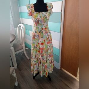 Karlie Floral Maxi Dress Medium blue green boutique smocked bodice